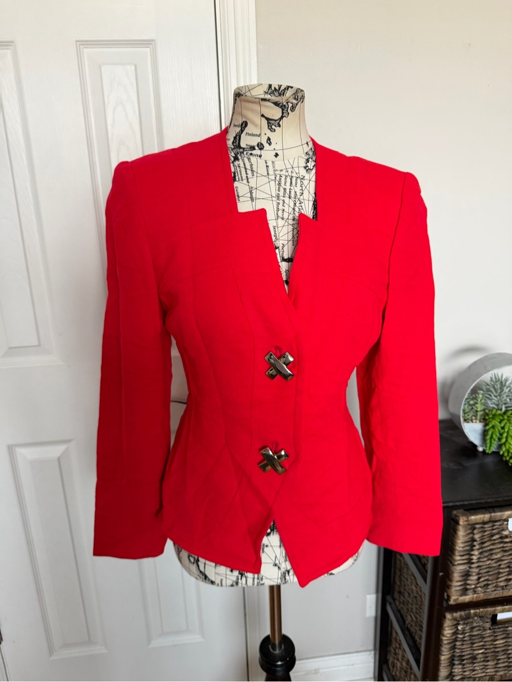 Bicci Wool Vintage Tailored Blazer Vibrant Decorative X Button Sz 4